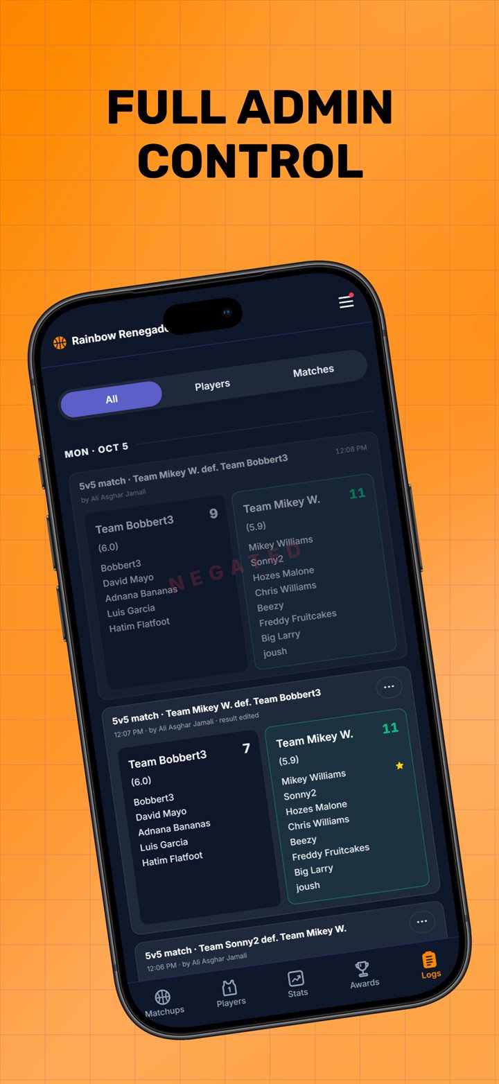 League activity log with admin controls in OnBall