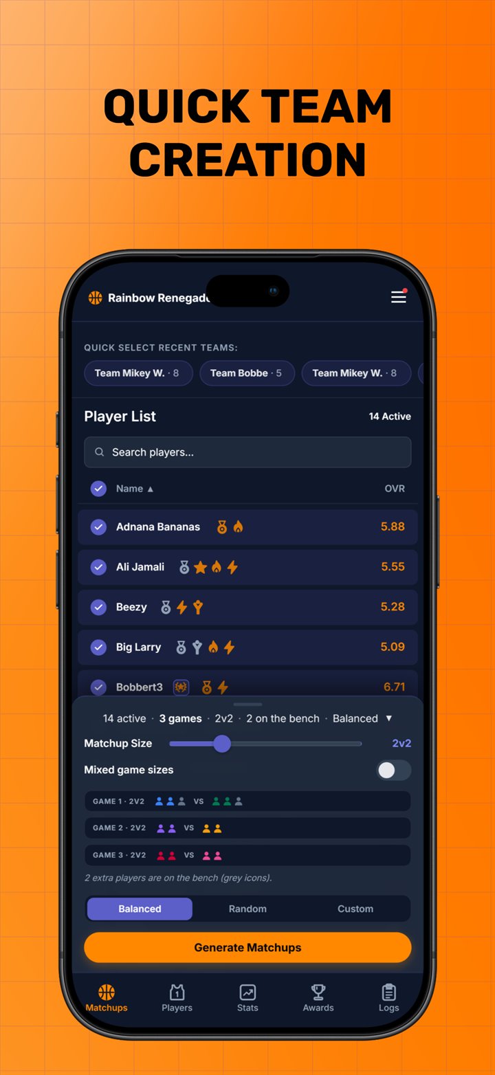 OnBall quick team creation screen